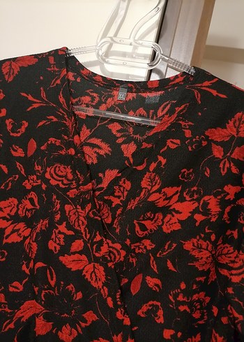 Kırmızı Desenli Uzun Kollu Midi Elbise - Görsel 7