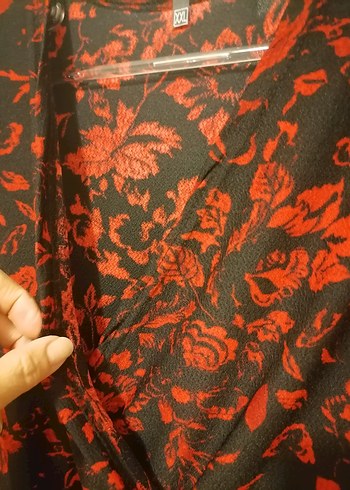 Kırmızı Desenli Uzun Kollu Midi Elbise - Görsel 5