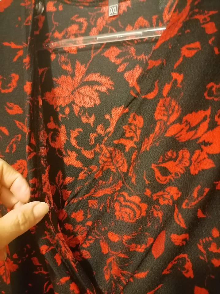 Kırmızı Desenli Uzun Kollu Midi Elbise - Görsel 5