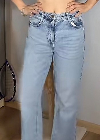 Zara Acik Mavi Yuksek Bel Denim Jean