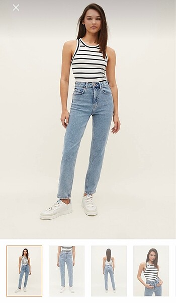 Stradivarius kadın mavi slim fit mom jean