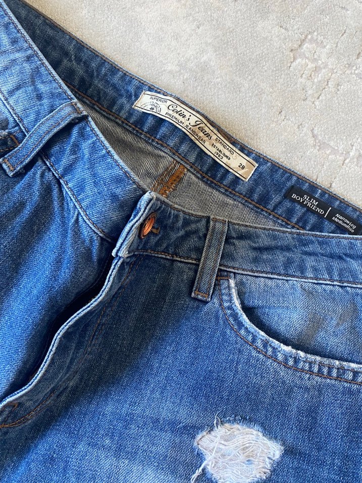 Mavi Yırtık Kadın Boyfriend Jean - Görsel 3