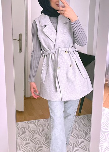 Kuşaklı kaşe yelek - Görsel 3