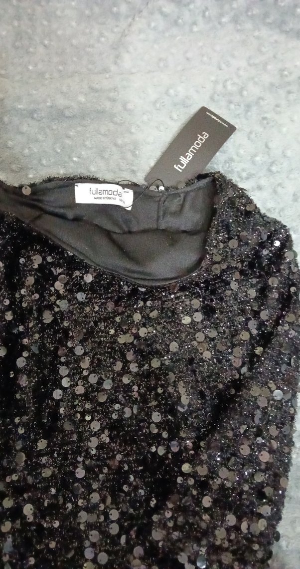 Payetli Siyah Mini Etek - Görsel 3