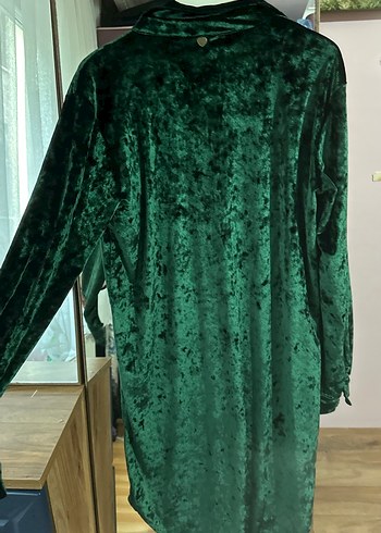 Uzun Kollu Kadın Kadife Yeşil Elbise yılbaşı elbisesi - Görsel 5