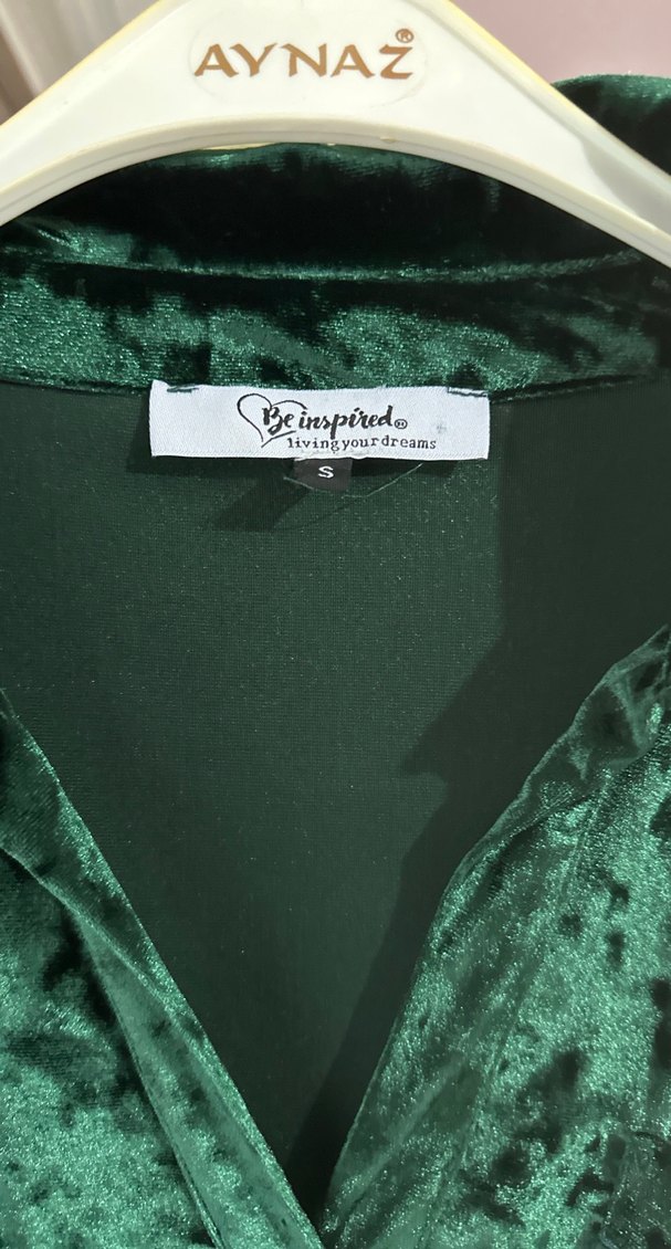 Uzun Kollu Kadın Kadife Yeşil Elbise yılbaşı elbisesi - Görsel 3