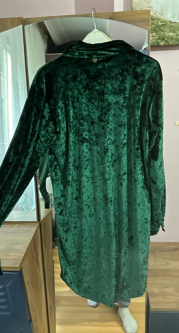 Uzun Kollu Kadın Kadife Yeşil Elbise yılbaşı elbisesi - Görsel 5