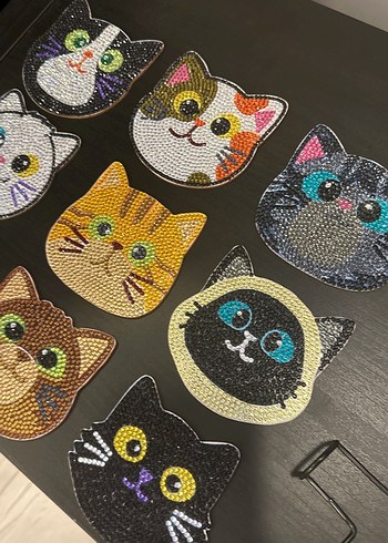 Renkli Kedi Figürlü Boncuklu Aksesuarlar bardak altlıgı - Görsel 7