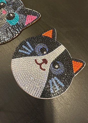 Renkli Kedi Figürlü Boncuklu Aksesuarlar bardak altlıgı - Görsel 5