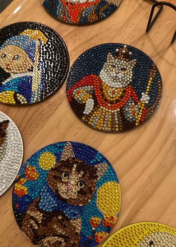 Renkli Kedi Figürlü Taşlı bardak altlıgı - Görsel 4