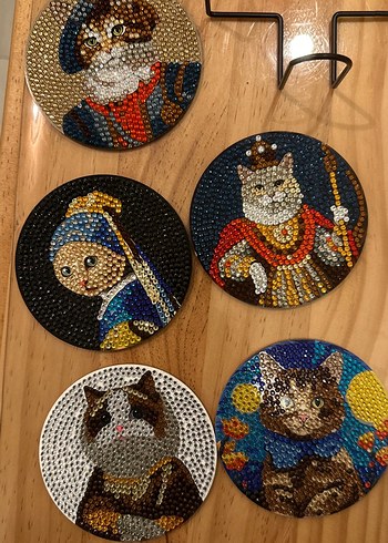 Renkli Kedi Figürlü Taşlı bardak altlıgı - Görsel 2