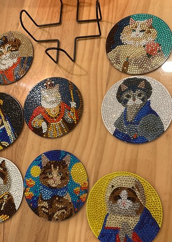 Renkli Kedi Figürlü Taşlı bardak altlıgı - Görsel 3