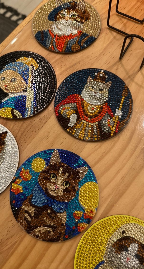 Renkli Kedi Figürlü Taşlı bardak altlıgı - Görsel 4