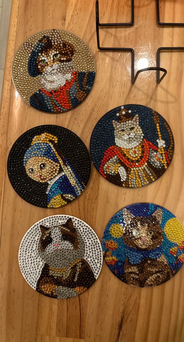 Renkli Kedi Figürlü Taşlı bardak altlıgı - Görsel 2