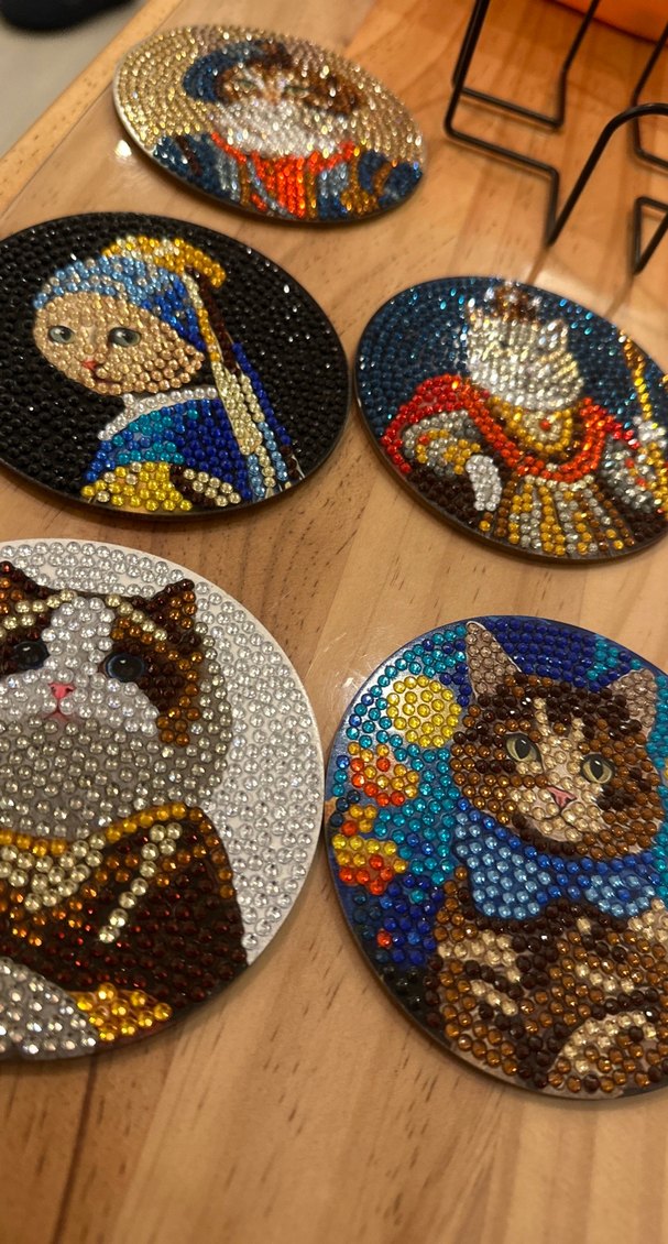 Renkli Kedi Figürlü Taşlı bardak altlıgı - Görsel 5