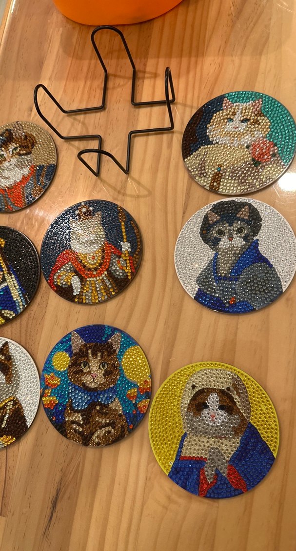 Renkli Kedi Figürlü Taşlı bardak altlıgı - Görsel 3