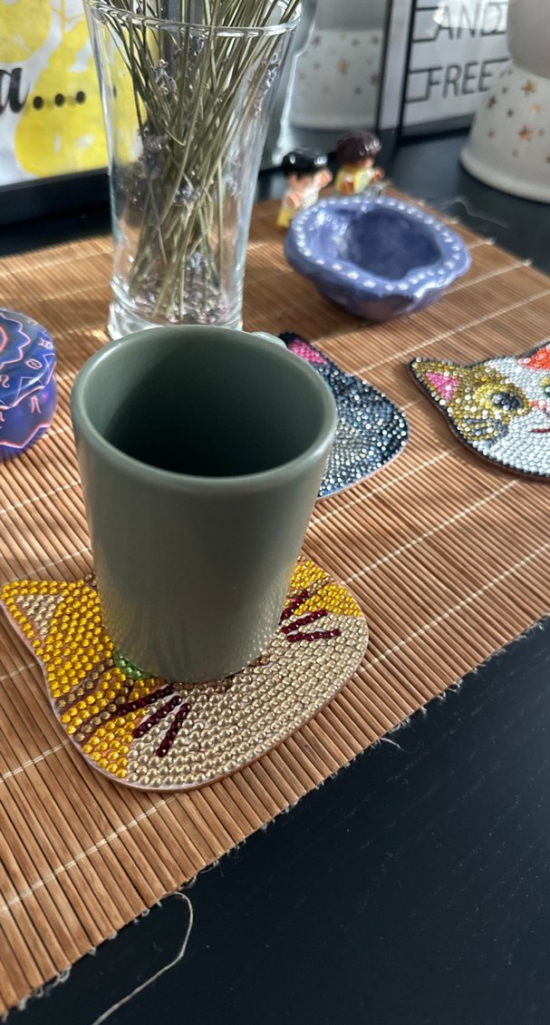 Renkli Taşlı Kedi Figürlü bardak altlığı - Görsel 4