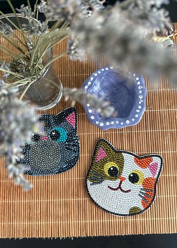 Renkli Taşlı Kedi Figürlü bardak altlığı - Görsel 4