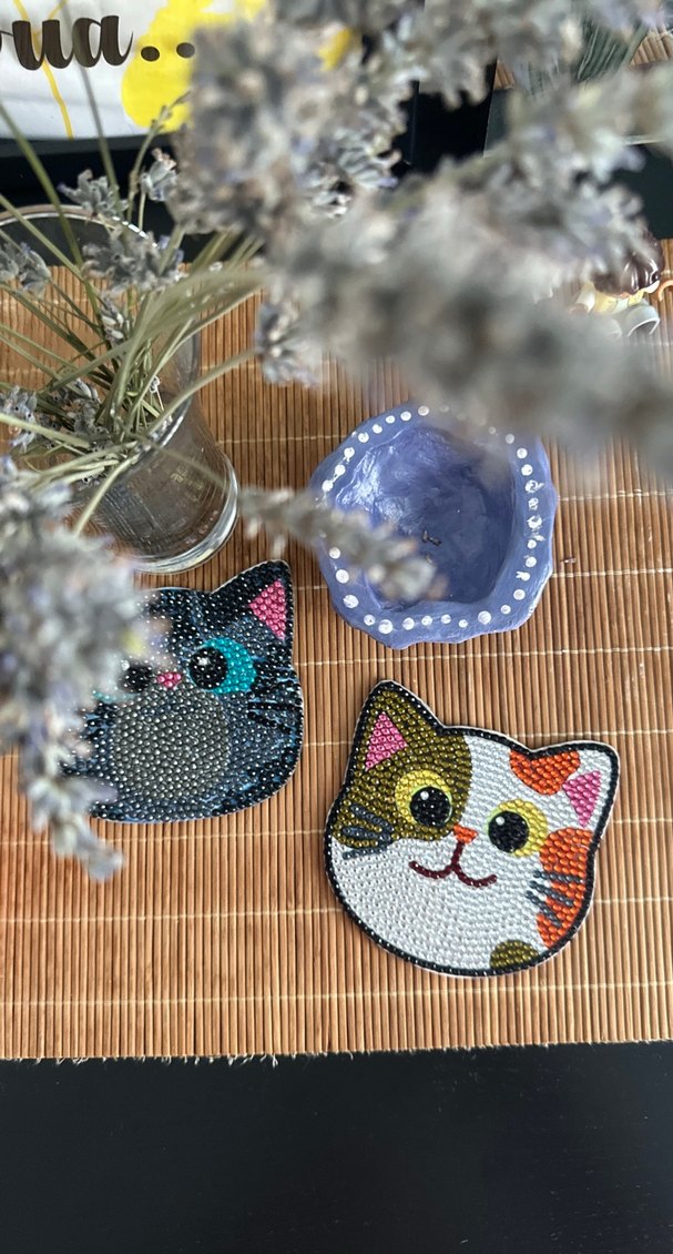 Renkli Taşlı Kedi Figürlü bardak altlığı - Görsel 4