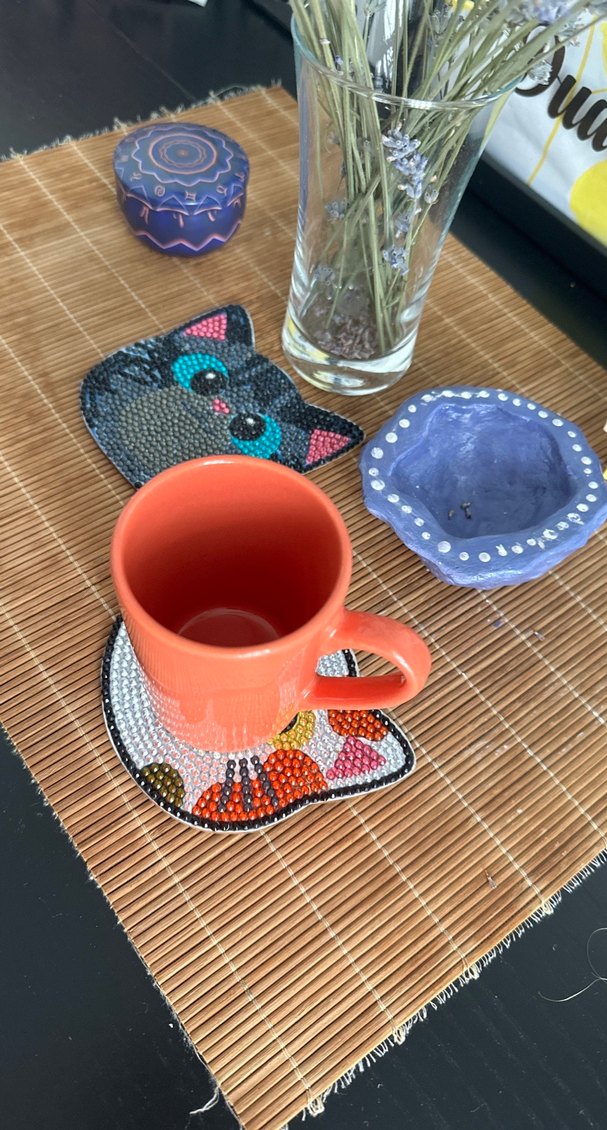 Renkli Taşlı Kedi Figürlü bardak altlığı - Görsel 3