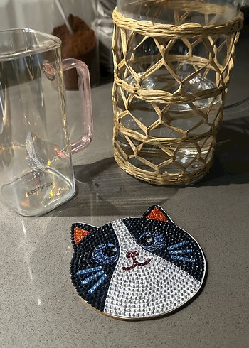 Taşlı Kedi Figürlü bardak altlıgı - Görsel 3
