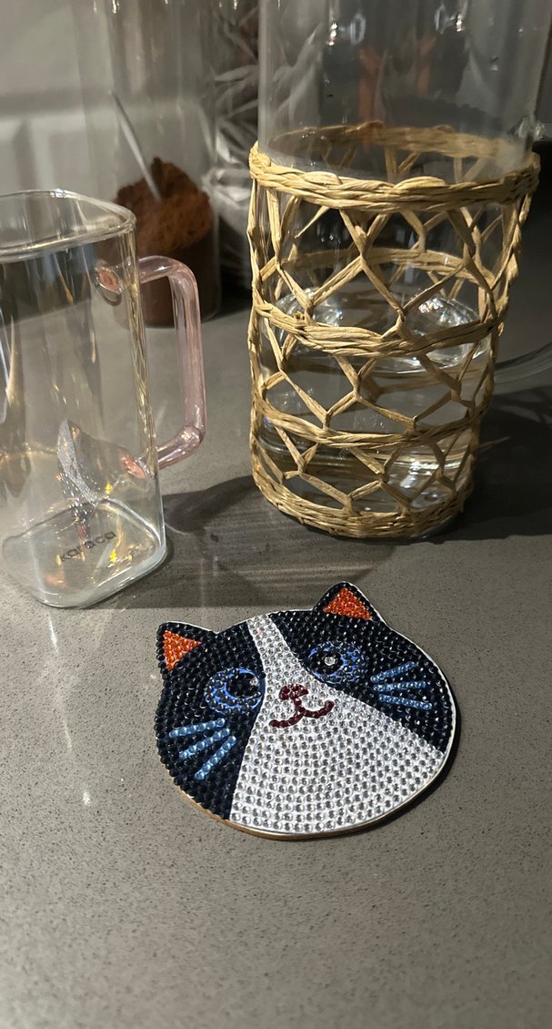 Taşlı Kedi Figürlü bardak altlıgı - Görsel 3