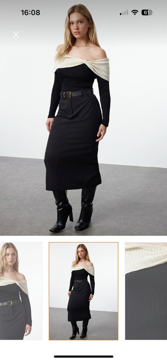 Bej Kayık Yaka Kemerli Kadın Bluz - Görsel 2