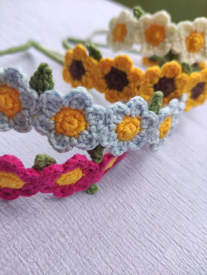 Bohem Tarzı Çiçekli Örgü Çocuk Saç Bantları - Görsel 2