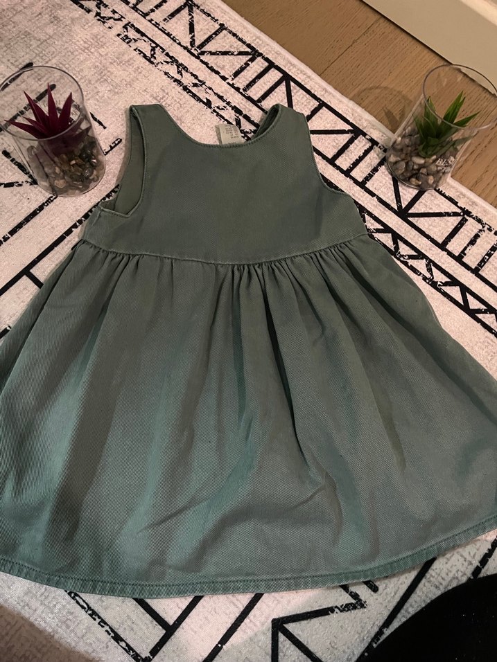 HM Kız Çocuk Keten Düğmeli Salaş Elbise - Görsel 2