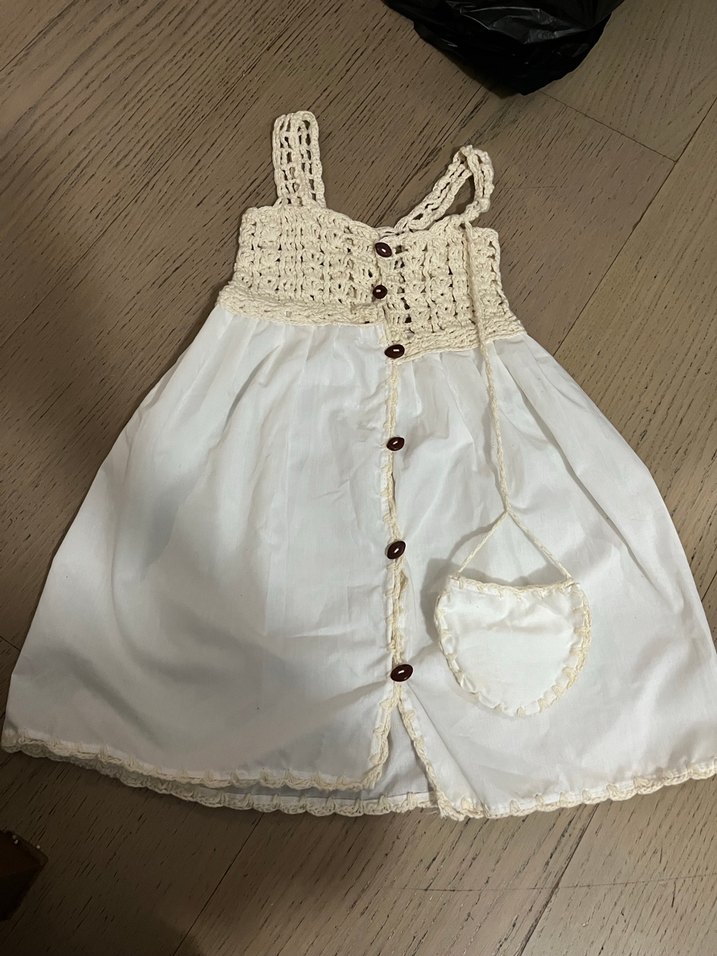 Beyaz Örgü Detaylı Kız Çocuk Elbise - Görsel 2