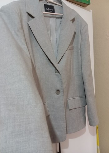 Gri Kadın Keten Blazer Ceket - Görsel 3