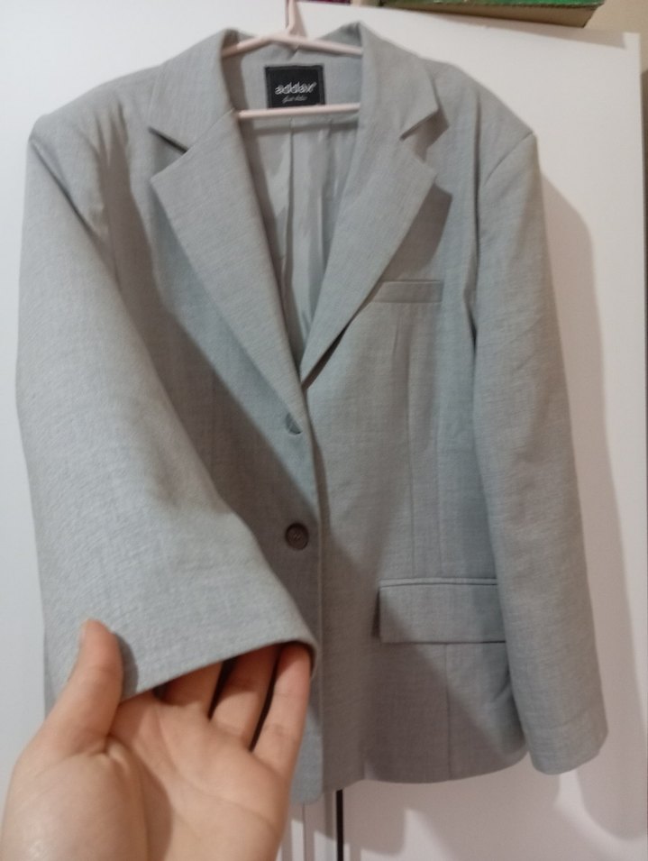 Gri Kadın Keten Blazer Ceket - Görsel 2