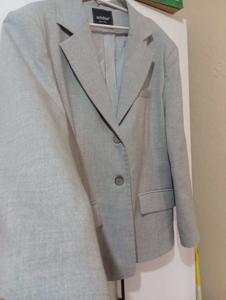 Gri Kadın Keten Blazer Ceket - Görsel 3