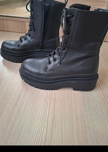 Siyah Bağcıklı Platform Topuklu Goth Bot postal - Görsel 4