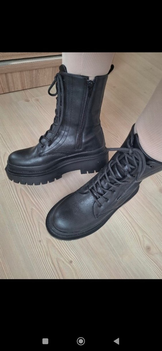 Siyah Bağcıklı Platform Topuklu Goth Bot postal - Görsel 2