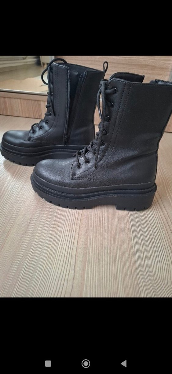 Siyah Bağcıklı Platform Topuklu Goth Bot postal - Görsel 4