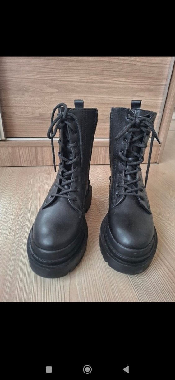 Siyah Bağcıklı Platform Topuklu Goth Bot postal - Görsel 3