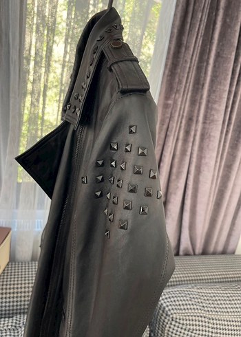 Siyah Deri Kadın Biker Ceket - Görsel 3