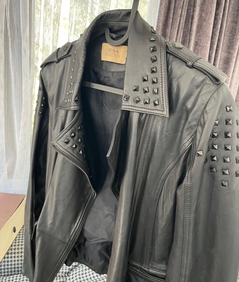 Siyah Deri Kadın Biker Ceket - Görsel 4