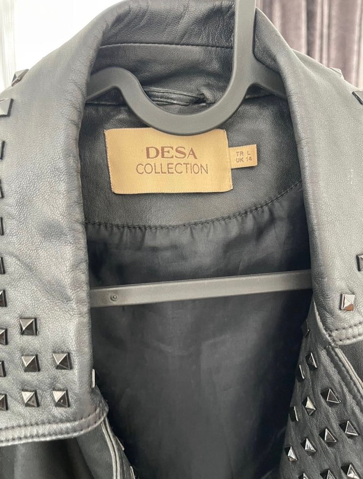 Siyah Deri Kadın Biker Ceket - Görsel 5