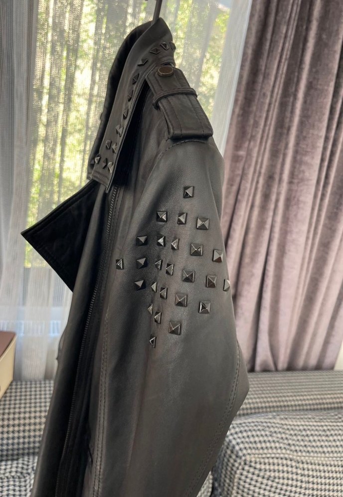 Siyah Deri Kadın Biker Ceket - Görsel 3