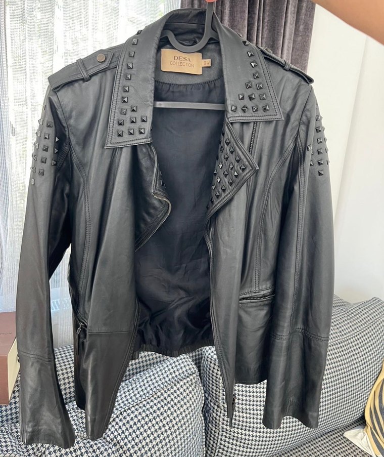 Siyah Deri Kadın Biker Ceket - Görsel 2