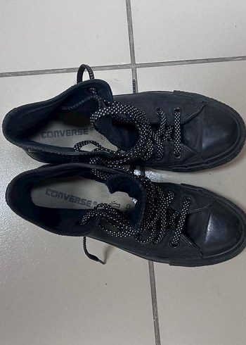 Siyah Deri Converse - Görsel 5