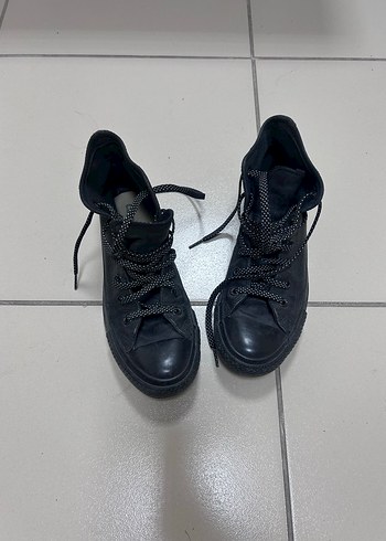 Siyah Deri Converse - Görsel 11