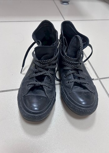 Siyah Deri Converse - Görsel 4