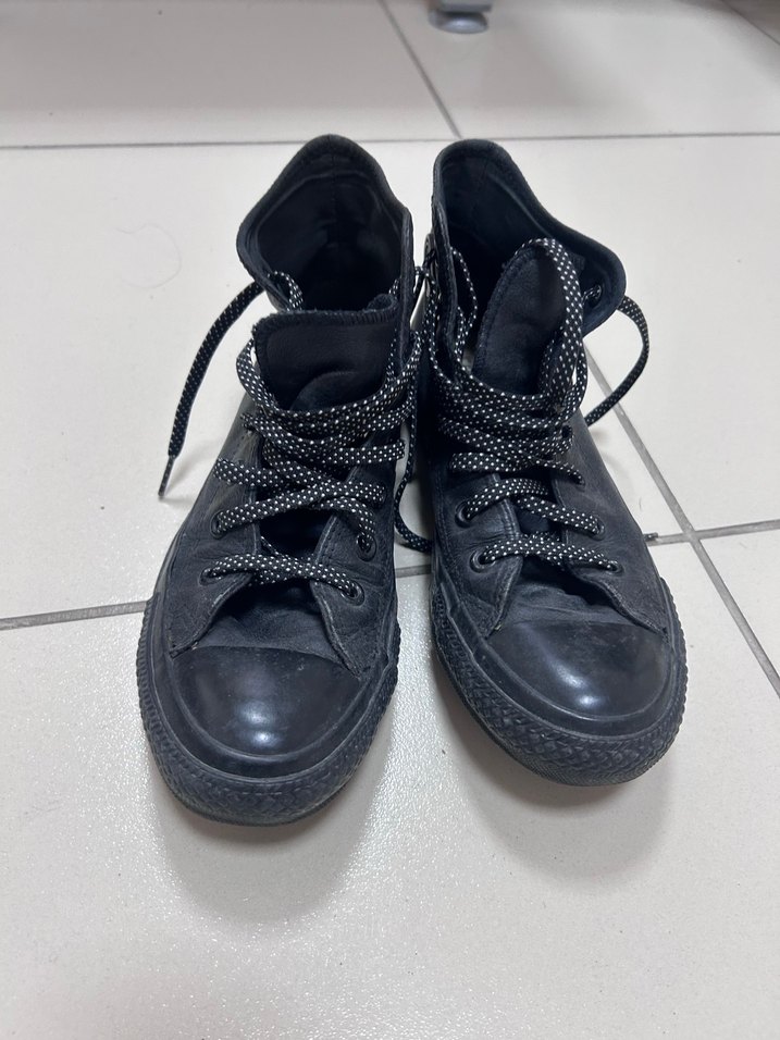 Siyah Deri Converse - Görsel 4