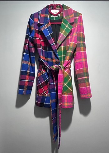 Renkli Ekose Kadın Blazer Ceket - Görsel 10