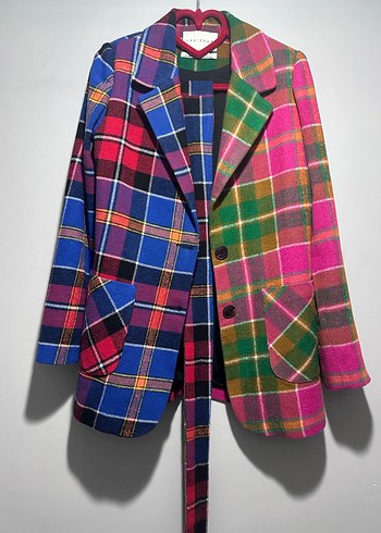 Renkli Ekose Kadın Blazer Ceket - Görsel 2