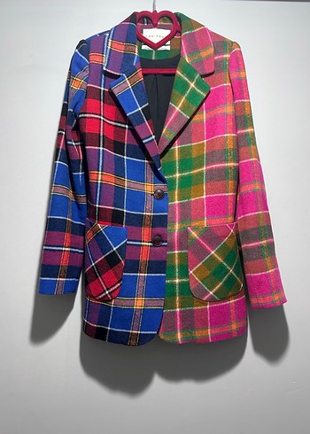 Renkli Ekose Kadın Blazer Ceket - Görsel 5