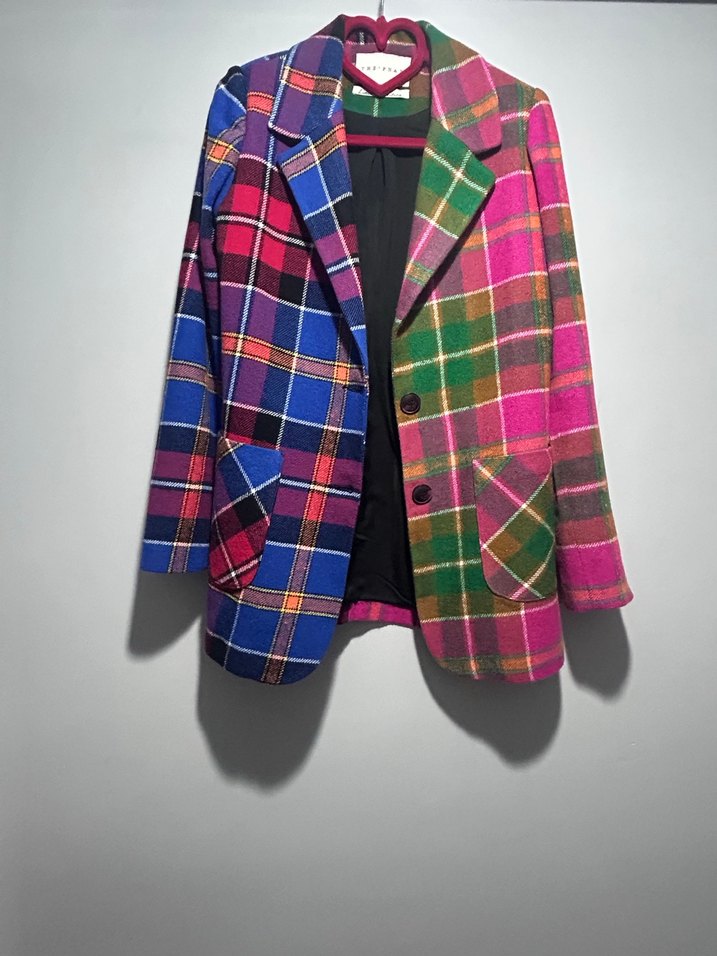Renkli Ekose Kadın Blazer Ceket - Görsel 4